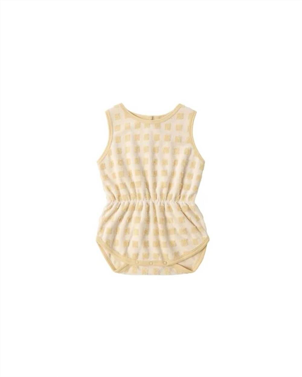 NEW RYLEE + CRU infant cinch sleeveless playsuit in butterscotch grid